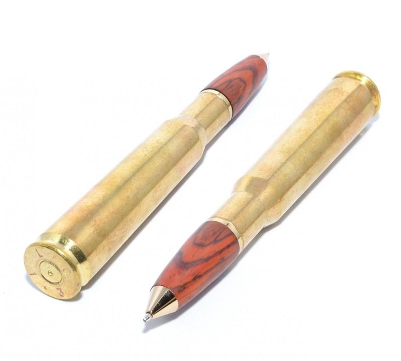 [SALE!] 実弾（薬莢）の木製の回転式ボールペン（ブラウンやブラック系の色の木材；真鍮＋24金のメッキ） - 其他書寫用具 - 木頭 咖啡色