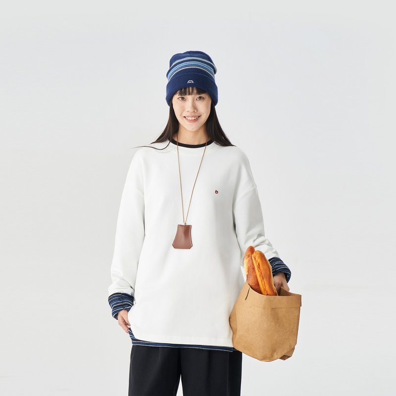 TopBasics 刺繡愛心長袖T恤 - 男 T 恤 - 棉．麻 白色