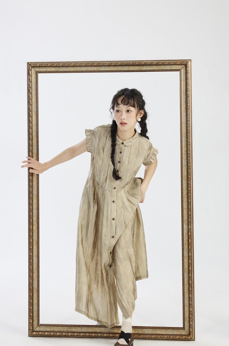 Guernsey Literary French Fried Flying Sleeve Shirt Dress Dress - ชุดเดรส - วัสดุอื่นๆ 