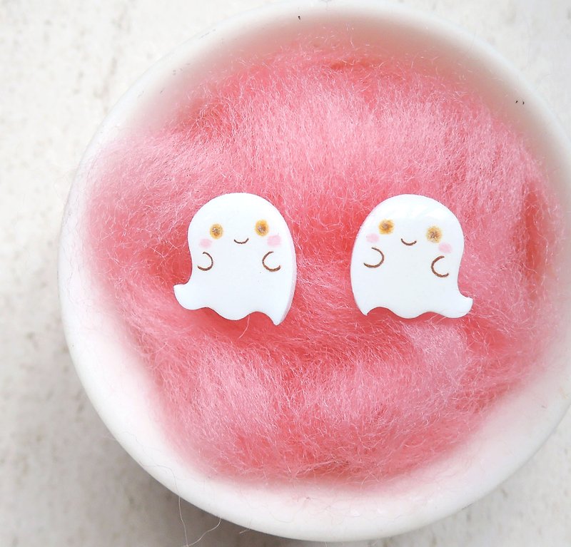 Super cute little ghost handmade earrings anti-allergic ear acupuncture painless Clip-On - Earrings & Clip-ons - Plastic White