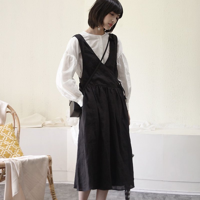 Irregular lace dress | dress | linen | independent brands |Sora-125 - One Piece Dresses - Cotton & Hemp Black