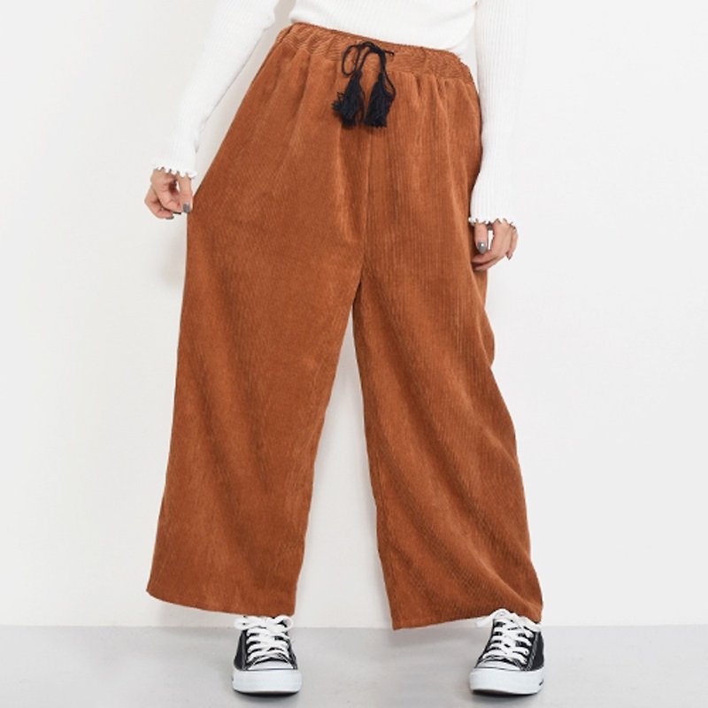 Color Variety rich corduroy wide pants - กางเกงขายาว - เส้นใยสังเคราะห์ สีส้ม