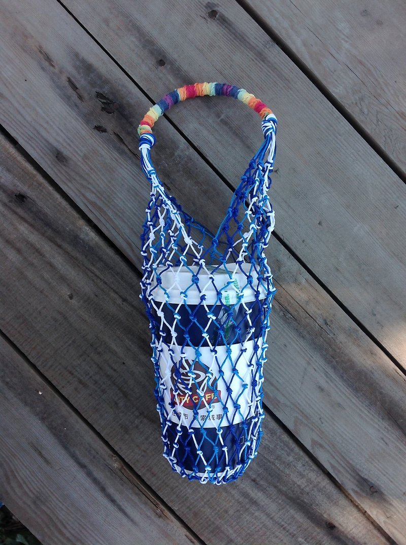 U.S. hand woven Linen line / blue and white - the bottle, cup hand - Pa cup ice - mugs - Beverage Holders & Bags - Cotton & Hemp Blue