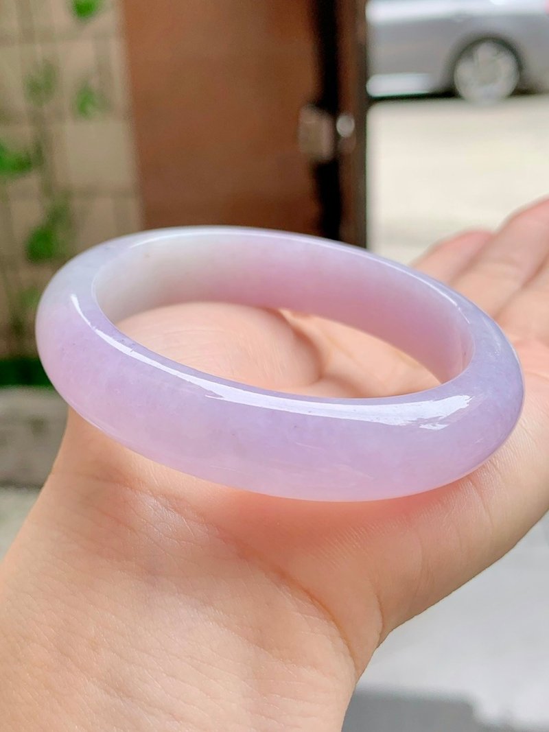 冰種 天然翡翠 緬甸 A玉 玉鐲 • 冰種粉紫翡翠貴妃鐲 - 手鍊/手環 - 玉石 粉紅色