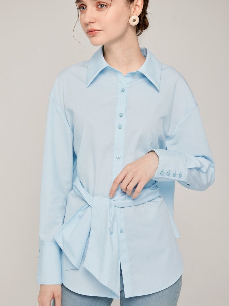 正反兩穿式襯衫_藍 (22S1SH02) - 女襯衫 - 棉．麻 