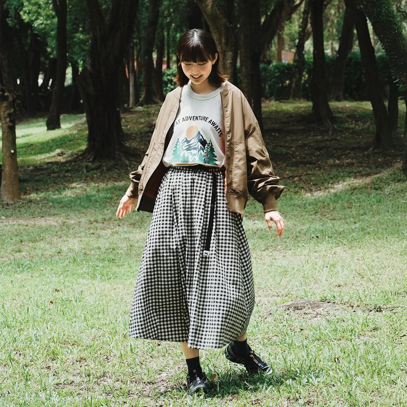 【PJai】Belted Checked Skirt - Black (DS018) - Skirts - Cotton & Hemp Black