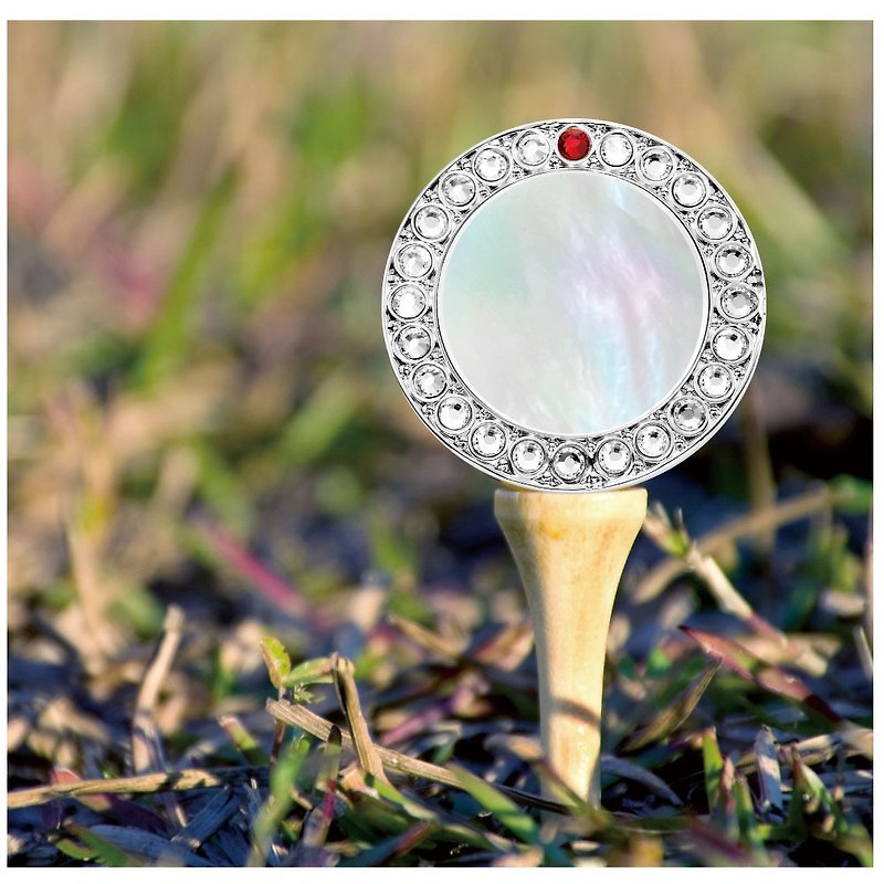 Golf ball marker hat clip with natural mother of pearl and crystal marker - Fitness Accessories - Other Metals Silver