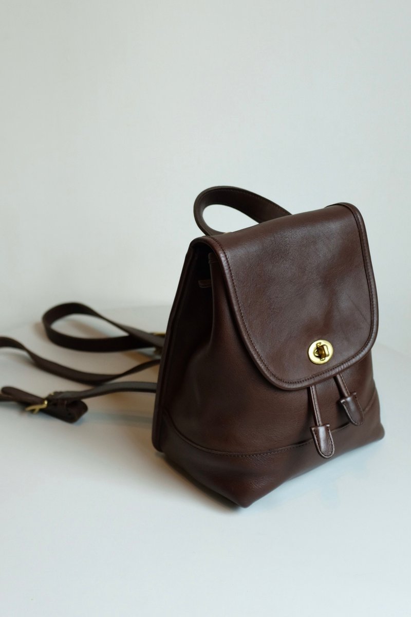 Vintage Coach Bag/backpack/antique bag/leather bag/second-hand bag/backpack/backpack - กระเป๋าเป้สะพายหลัง - หนังแท้ สีนำ้ตาล