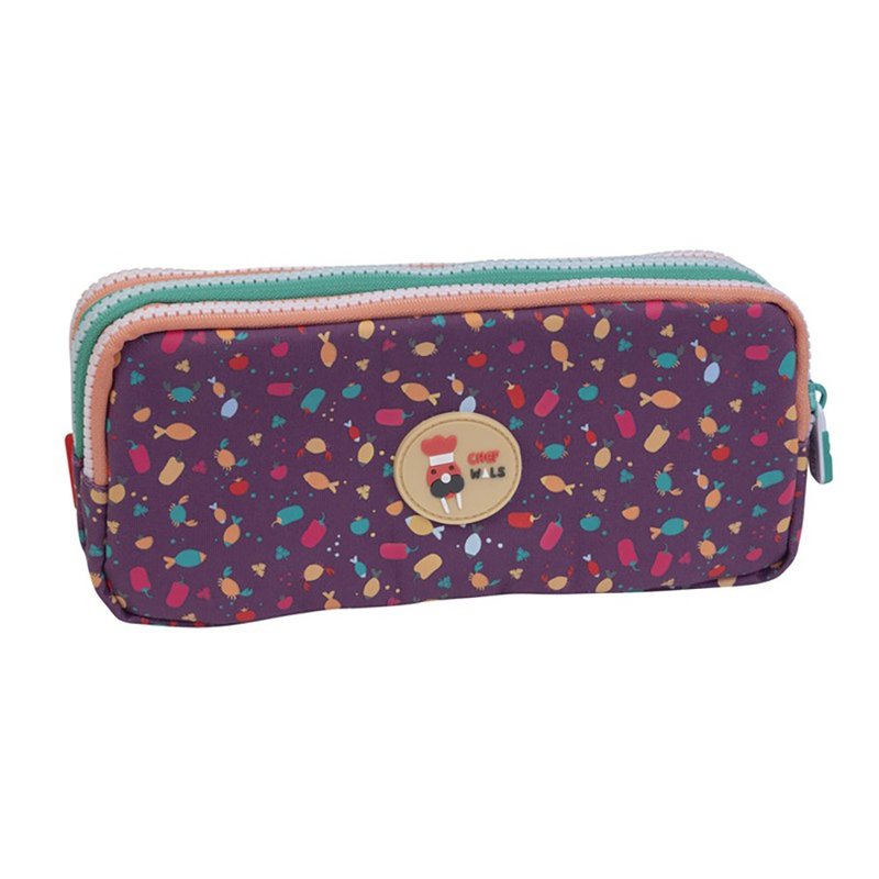 MILAN stationery bag_super chef_fat sea lion (3 layers without pen) - Pencil Cases - Cotton & Hemp Purple