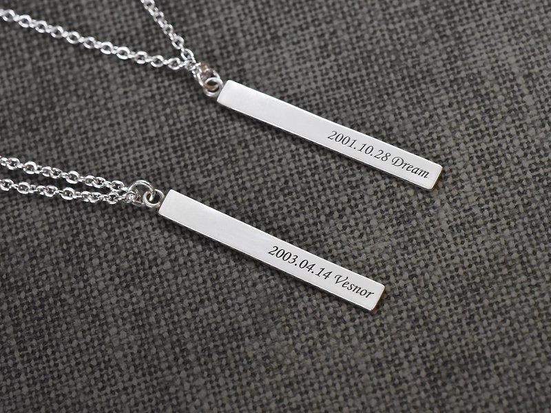 [Engraving] Minimalist rectangular necklace | Couple chain 925 sterling silver handmade silver jewelry lover gift - สร้อยคอ - เงินแท้ 
