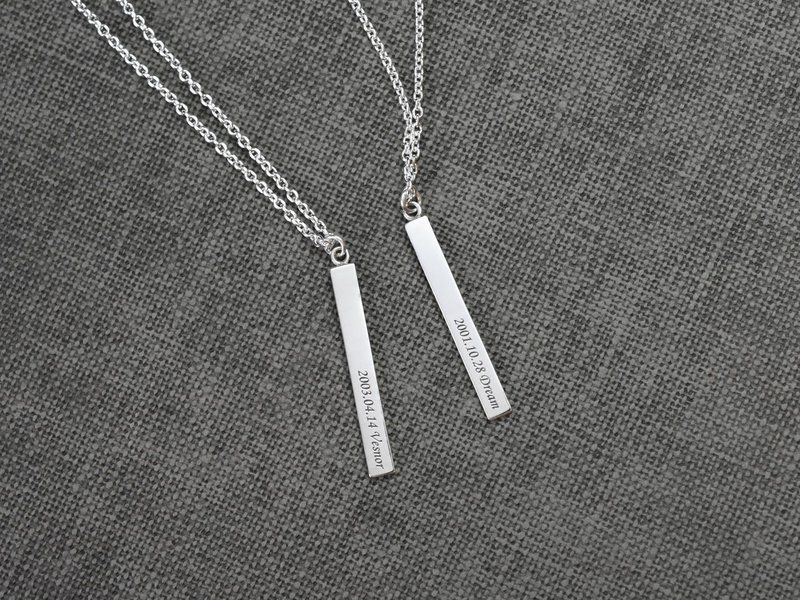 [Engraving] Commemorate your beauty - rectangular necklace | Couple chain 925 sterling silver lover gift - Necklaces - Sterling Silver 