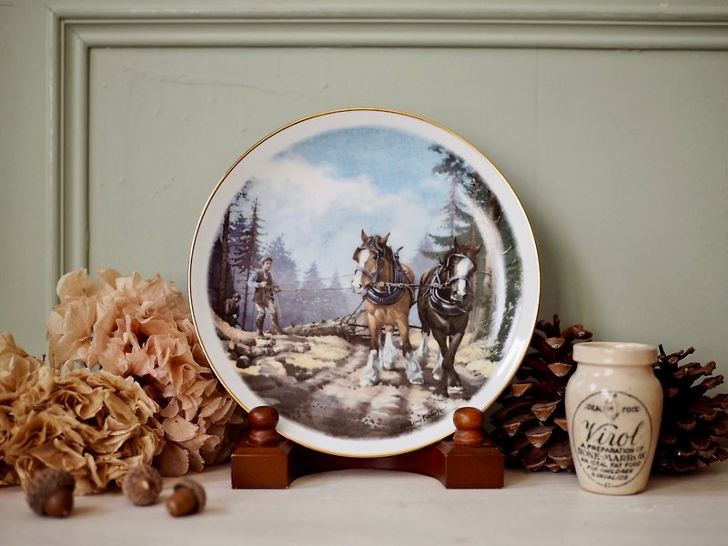 British Antique Decorative Plate Working Horses - Items for Display - Porcelain 