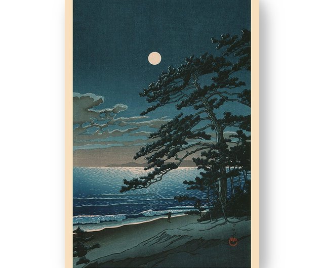 ☆川瀬巴水(二宮海岸)模写・谷村一男肉筆油彩画・F6・新品額付き