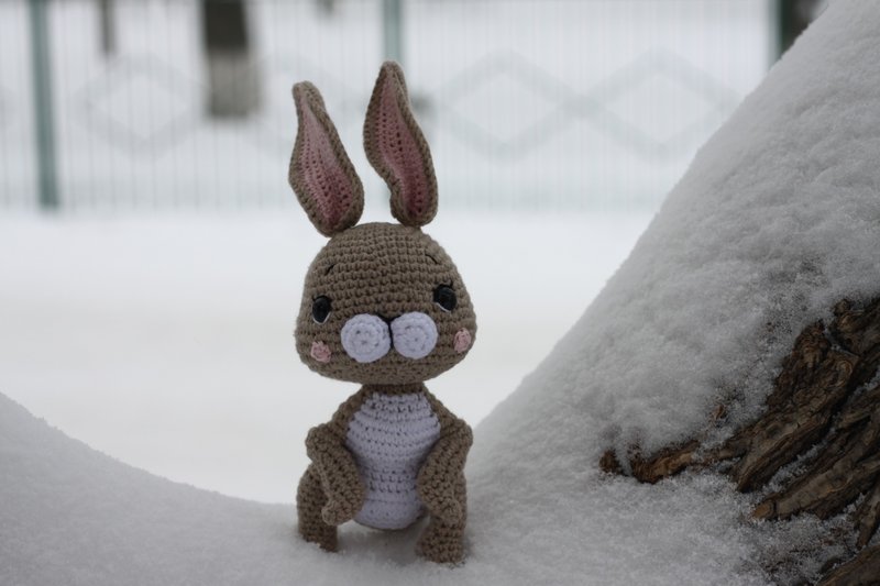 beige bunny, Crochet bunny, Crochet bunny Stuffed toy, bunny toy - 寶寶/兒童玩具/玩偶 - 棉．麻 
