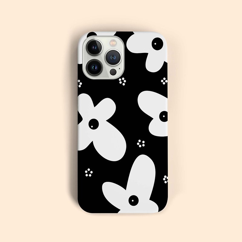 花-黒と白の電話ケース - スマホケース - プラスチック ブラック
