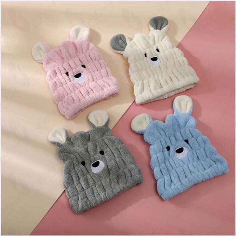 Jiou-fong | Super Absorbent Coral Fleece Cute Bear Dry Hair Cap | 8 Colors. Suitable for adults and children - ผ้าขนหนู - ไฟเบอร์อื่นๆ 