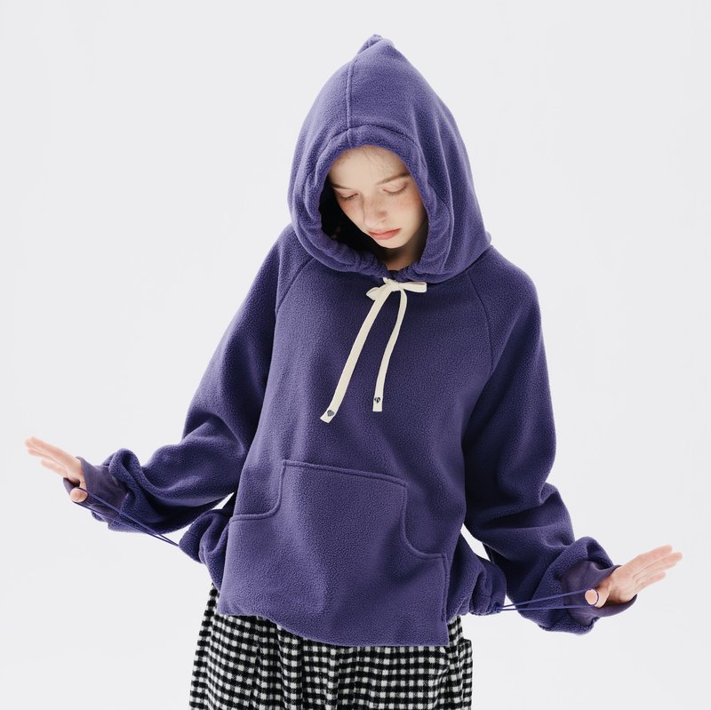 Purple plush warm long-sleeved hat T - เสื้อฮู้ด - ผ้าฝ้าย/ผ้าลินิน สีม่วง