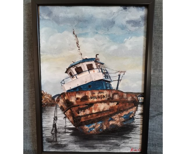 自作絵画　誰もいない海　油彩画 自作絵画 誰もいない海 油彩画