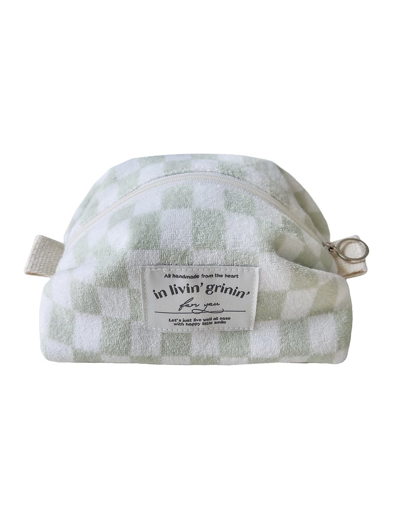 terry checker pouch M_soft sage - 化妝包/收納袋 - 其他人造纖維 綠色