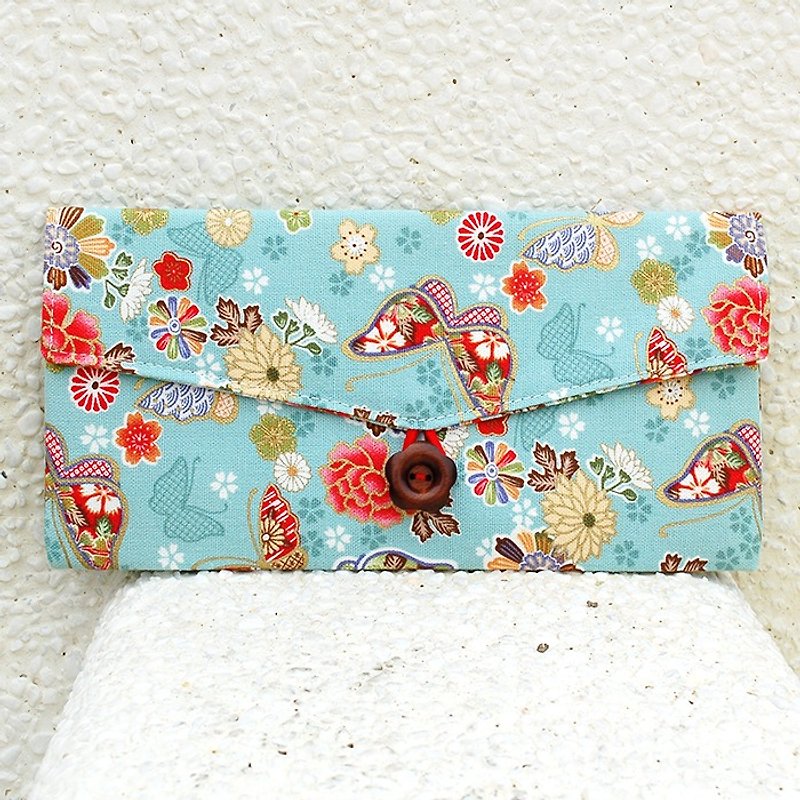 Flower butterfly red bag / pouch pocket - Chinese New Year - Cotton & Hemp Blue