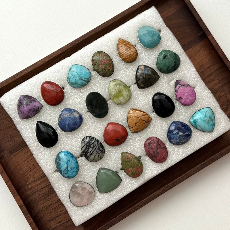 【復古寶石戒】黑瑪瑙 藍 綠東陵 紫水晶 粉晶 大理石 介指戒指 - 戒指 - 石頭 多色