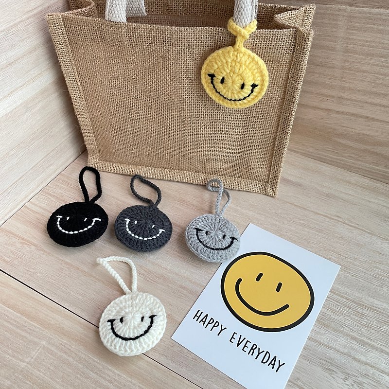Handmade wool knitted double-sided smiley face pendant - Charms - Cotton & Hemp Multicolor