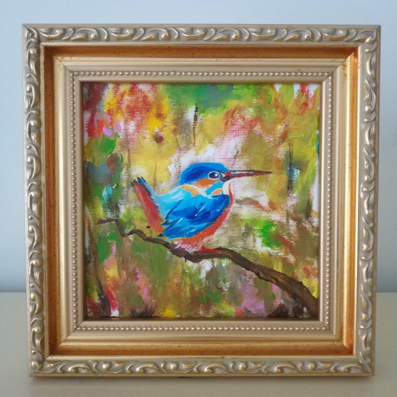 荷花池畔的翠鳥/原創油畫/獨一無二 - 擺飾/家飾品 - 棉．麻 