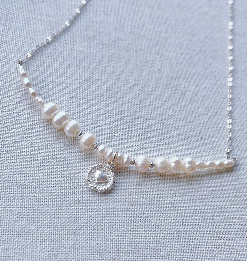 925 sterling silver love pearl necklace - สร้อยคอ - เงินแท้ สีเงิน