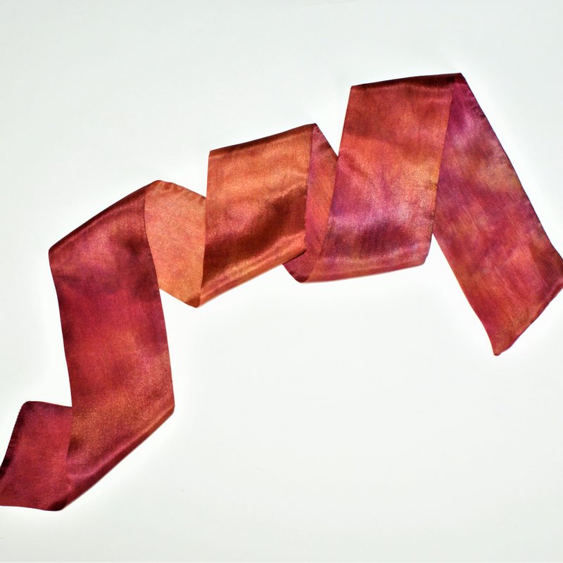 Small silk scarf for neck Skinny silk scarf A burgundy silk scarf hand dyed - 絲巾 - 絲．絹 紅色