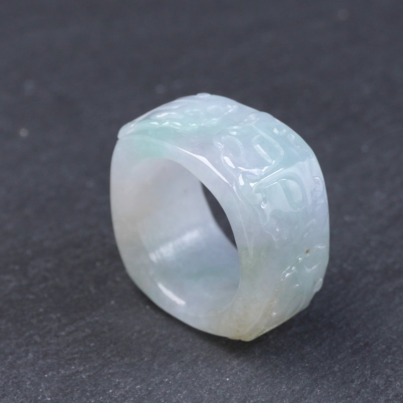 Floating Flower Jadeite Six-Character Mantra Jade Ring | International 17cm | Natural Burmese Jade A Grade Jadeite | Gift - General Rings - Jade Multicolor