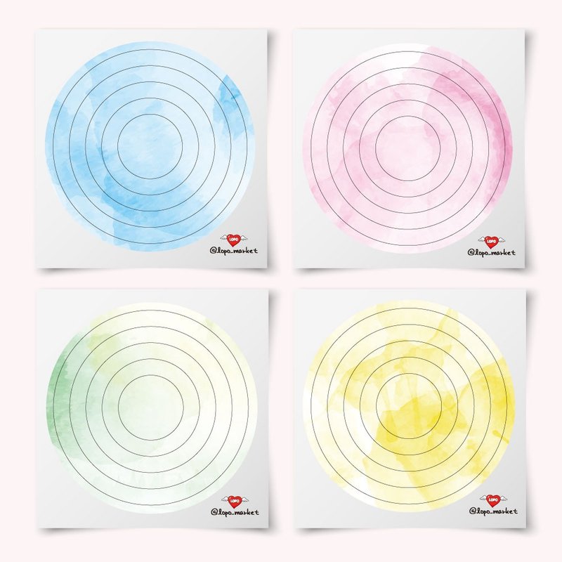 1 set of watercolor circular cut line stickers in 4 colors - สติกเกอร์ - วัสดุอื่นๆ 