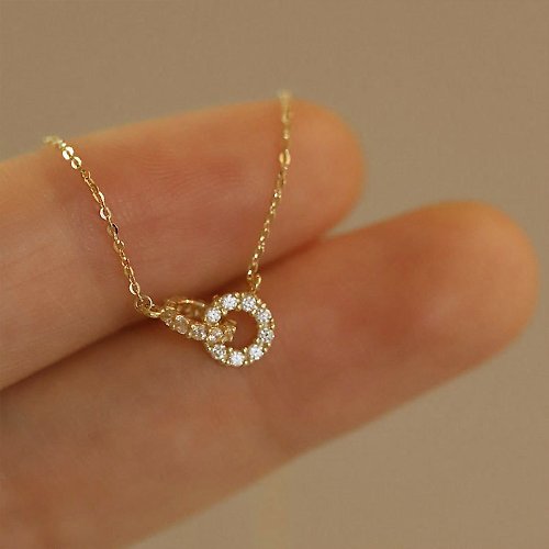 CRéAM 【CReAM】預購Debby 輕奢亮鑽式雙環鍍金色 鑲嵌鑽式小綴飾女項鍊