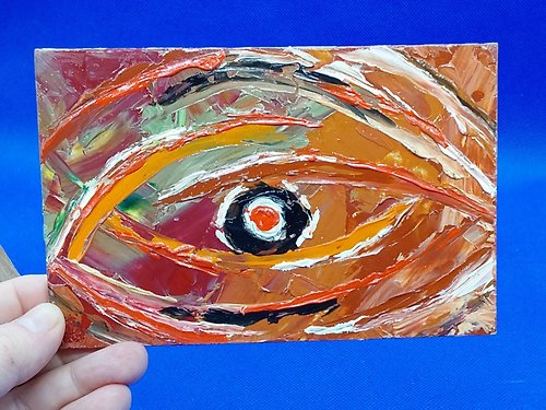 CosinessArt Abstraction. Eye. Image of a person's face. Original mini oil painting.