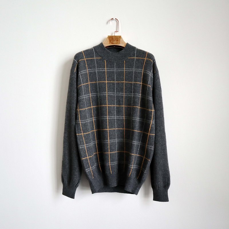 Pumpkin Vintage. Vintage Grey Check Cashmere Cashmere Pullover - Women's Sweaters - Wool Gray