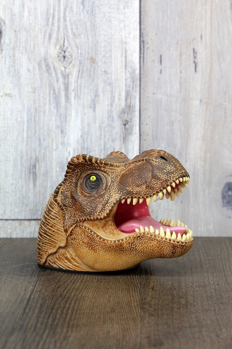 Japan Magnets Jurassic series Tyrannosaurus dinosaur shape pen holder stationery storage container - Pen & Pencil Holders - Other Materials Brown