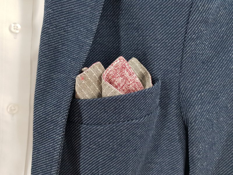 Pocket Square - 2 in 1 Grey and Pink - 手帕 - 棉．麻 