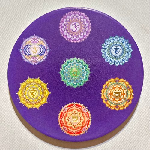 Abhajyotii喜悅手作坊禪.靜心Zen.Mandala.Flower of life 獨家限量正能量神聖幾何圖騰喜悅禪七脈輪曼陀羅鶯歌陶瓷吸水杯墊