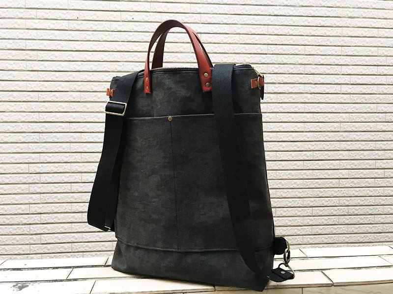2way tote bag backpack bag 兩用背包 側背包 15吋電腦袋 後背包 - 電腦包/筆電包 - 棉．麻 黑色