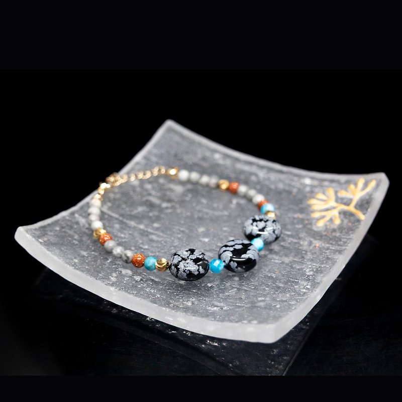 【Paris 1900】Snowflake Obsidian & Map Jasper Bracelet - Bracelets - Crystal 