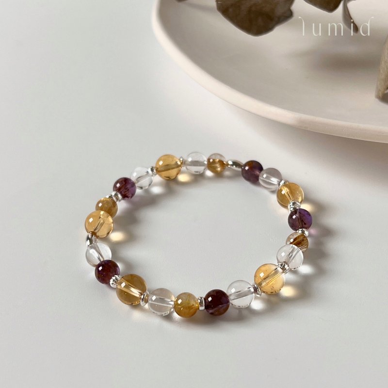 Purple titanium crystal, titanium crystal, citrine, white crystal/natural crystal bracelet to attract wealth and ward off evil spirits. - สร้อยข้อมือ - คริสตัล สีทอง