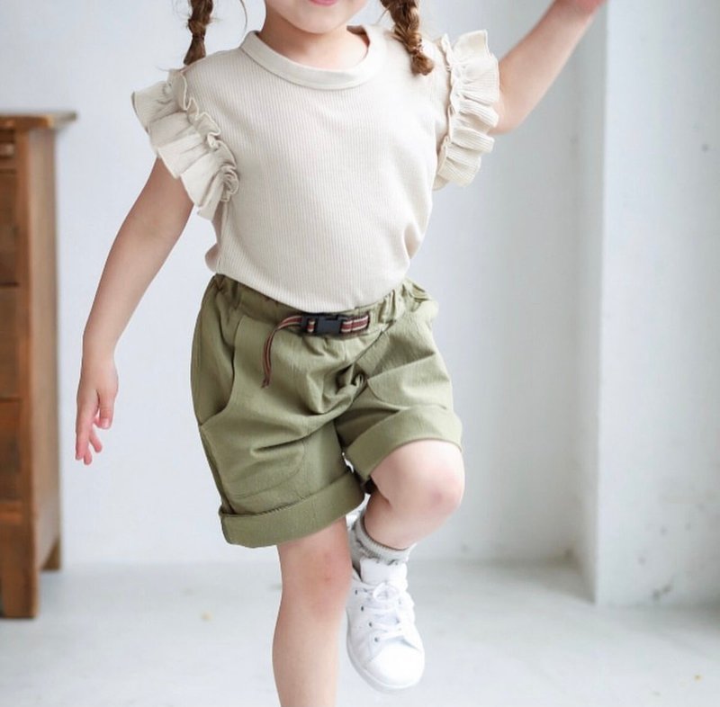 Japanese simple neutral army green shorts - Pants - Cotton & Hemp Green