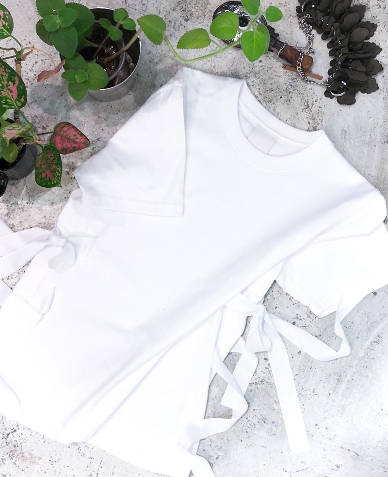 二重ウェビング厚い綿の半袖ラウンドネックTEEシャツ - Tシャツ - コットン・麻 ホワイト