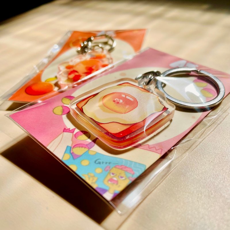 Egg Toast / Acrylic Pendant / Keychain - ที่ห้อยกุญแจ - พลาสติก สีส้ม