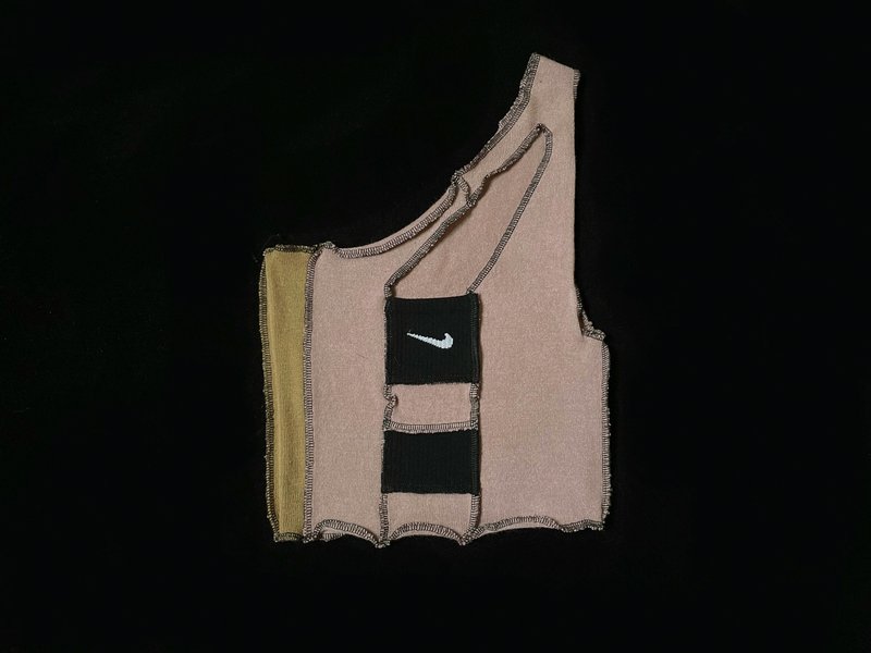 REGETHER 古著改製 NIKE 螺紋針織背心-斜肩式-03 - 背心/無袖上衣 - 棉．麻 粉紅色
