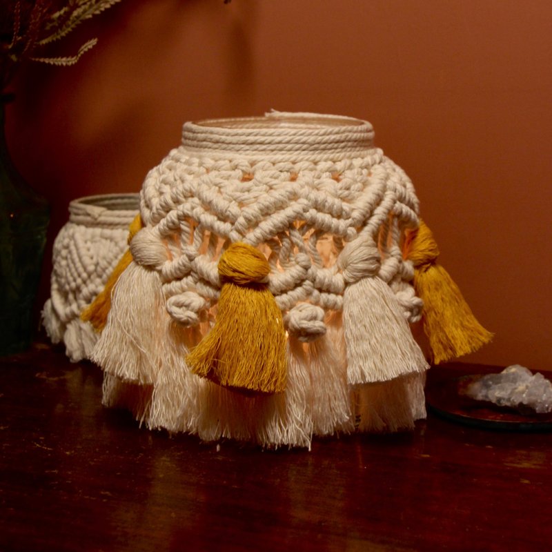 Macrame 波希米亞雙色流蘇燭台 - 擺飾/家飾品 - 棉．麻 