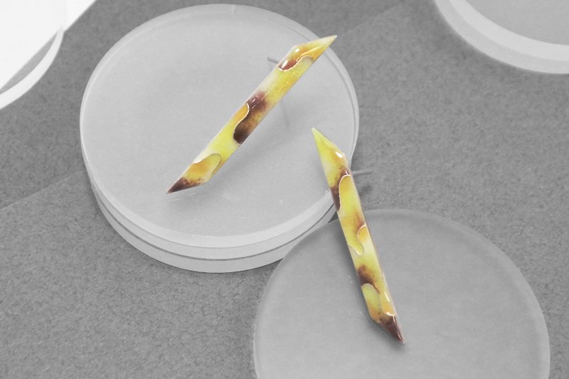 Microwave Texture-Enamel Earrings Long Yellow Purple - ต่างหู - วัตถุเคลือบ สีเหลือง