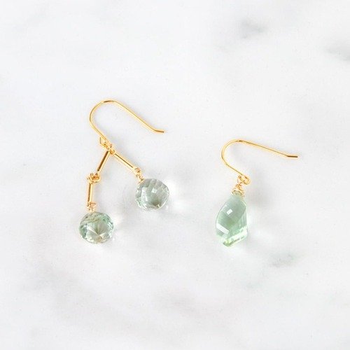 mumu-jewelry77 14kgf/2月バースストーン グリーンアメジスト(プラジオライト）アシンメトリーピアス