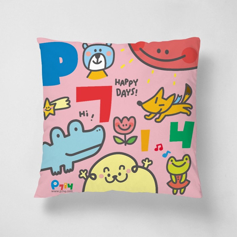 P714 Short Velvet Throw Pillow happy days! 40x40 cm birthday gift - หมอน - วัสดุอื่นๆ สึชมพู