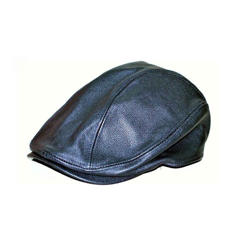 Bianmao羊革ブラックレザーハットキャップキャスケットは[MAJORLIN]ベレーキャップ - 帽子 - 革 ブラック