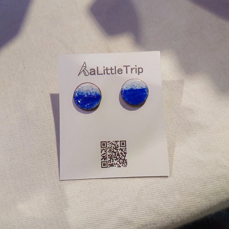 design handmade enamel earrings sea level ocean - ต่างหู - วัตถุเคลือบ สีน้ำเงิน
